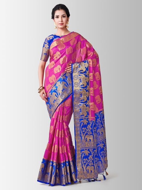

MIMOSA Pink & Blue Art Silk Woven Design Kanjeevaram Saree