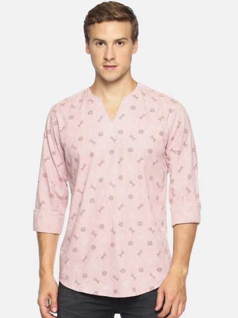 

Bene Kleed Men Pink Quirky Print Straight Kurta