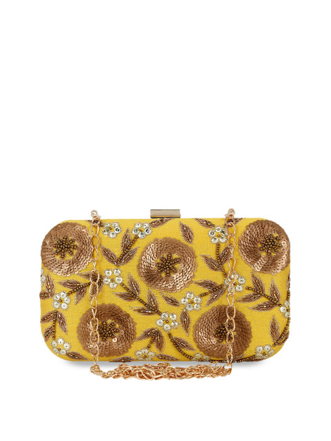 

Anekaant Yellow & Gold-Toned Embellished Box Clutch