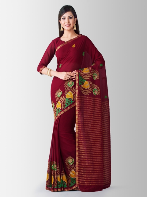 MIMOSA Maroon Poly Chiffon Woven Design Banarasi Saree