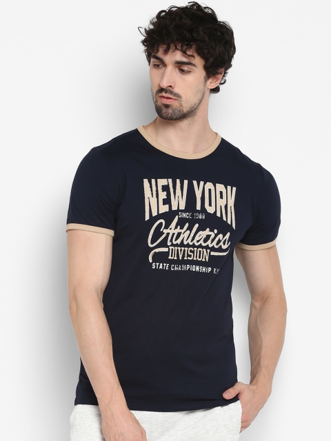 

KVL Men Navy Blue Printed Round Neck T-shirt