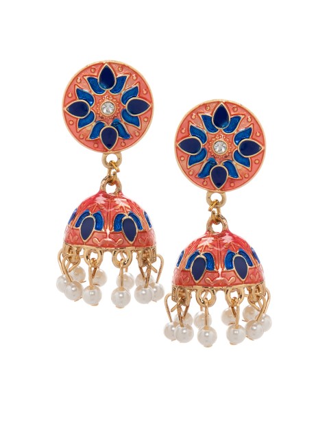 

Rubans Gold-Toned & Orange Handcrafted Dome Shaped Jhumkas