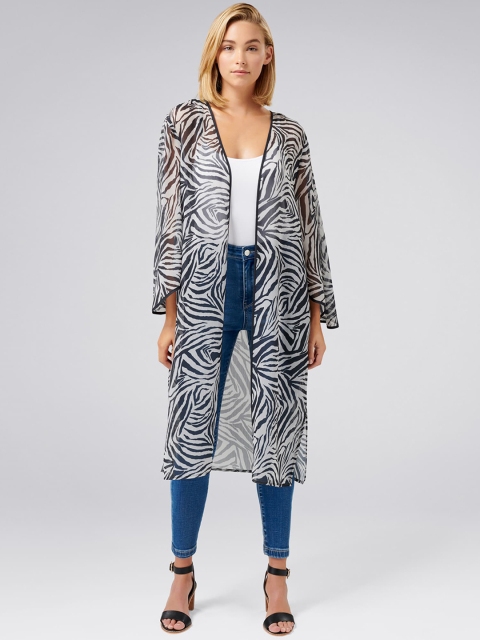 

Forever New Women White & Black Printed Open Front Shrug