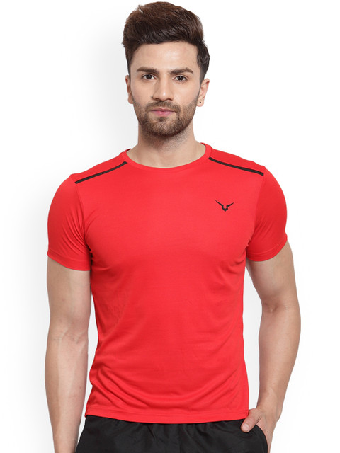 

Invincible Men Red Solid Round Neck Athleisure T-shirt