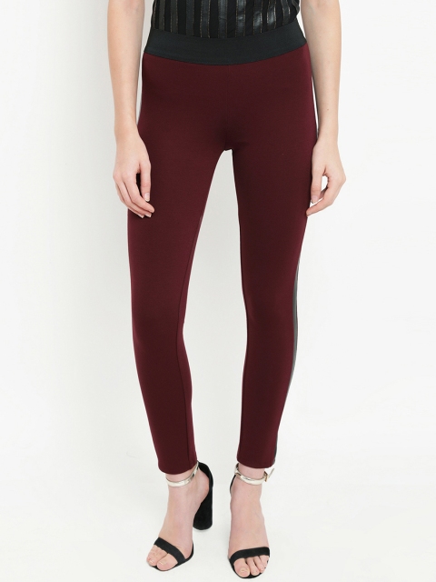 

Kazo Women Black Solid Skinny-Fit Jeggings, Maroon