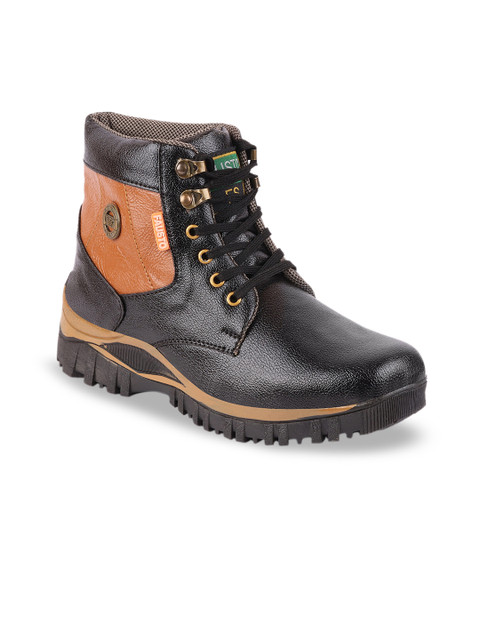 

FAUSTO Men Black & Brown Colourblocked Flat Boots