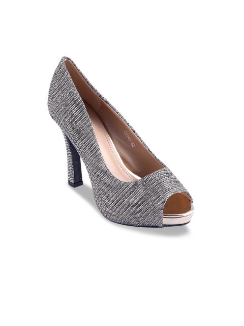 

URBANE Women Gunmetal-Toned Woven Design Peep Toes, Metallic