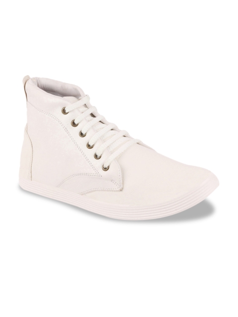 

FAUSTO Men White Solid Synthetic Leather Mid-Top Sneakers