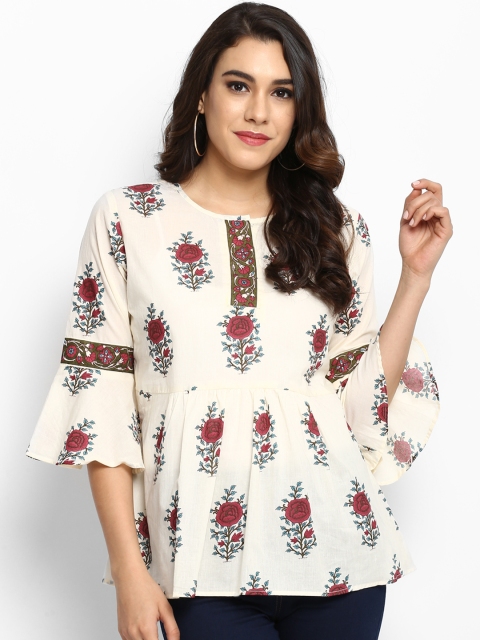 

Bhama Couture Women Off-White Printed A-Line Pure Cotton Top