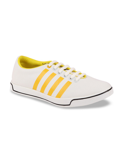 

FAUSTO Men Off-White & Yellow Striped Sneakers