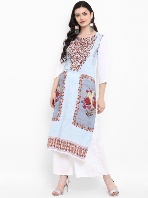 

ZIYAA Women Blue & White Printed Kurta with Palazzos