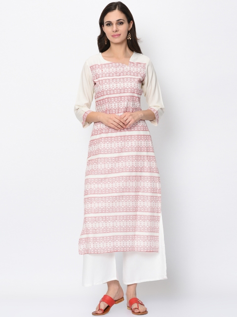 

ZIYAA Women White & Red Printed Straight Kurta