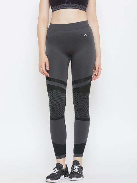 

C9 Women Grey & Black Colourblocked Tights