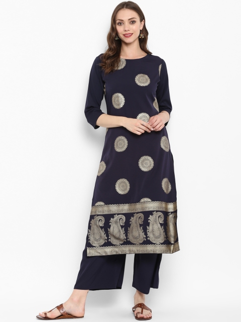 

ZIYAA Women Navy Blue Printed Kurta with Palazzos