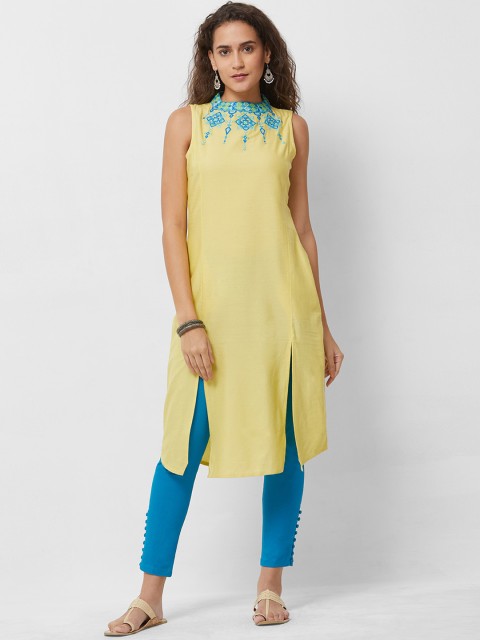 

Naari Women Yellow Embroidered Straight Kurta