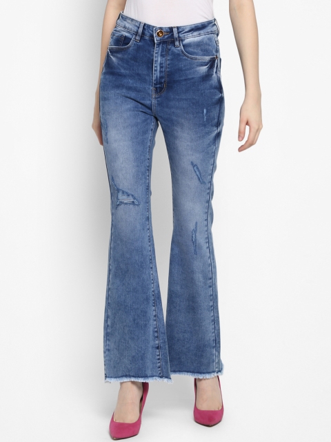 

FOSH Women Blue Bootcut Mid-Rise Low Distress Jeans