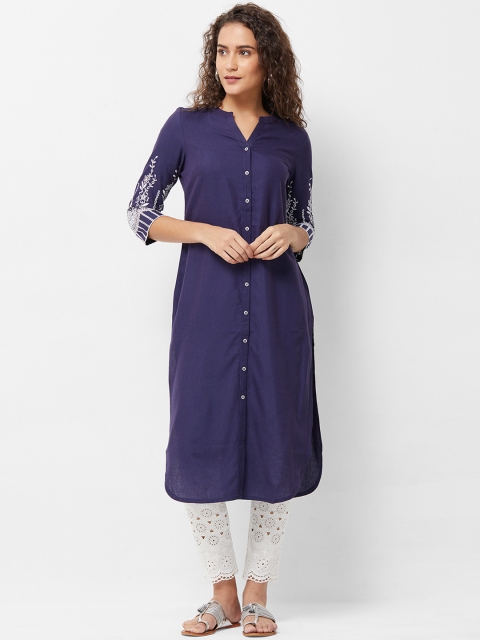 

Naari Women Navy Blue Embroidered Straight Kurta