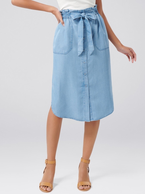

Forever New Women Blue Solid Midi A-Line Skirt