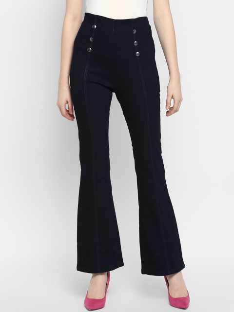 

FOSH Women Navy Blue Bootcut Mid-Rise Clean Look Stretchable Jeans
