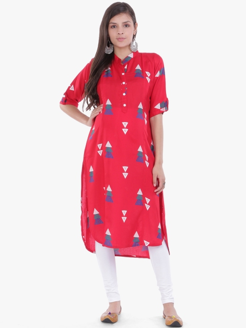 

MomToBe Women Red & Blue Printed Straight Maternity Kurta