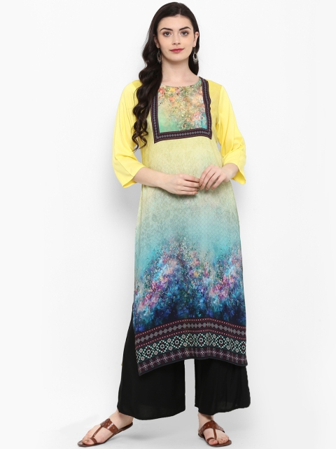 

ZIYAA Women Yellow & Black Yoke Design Kurta with Palazzos