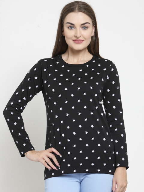 

WILD WEST Women Black Printed Round Neck T-shirt