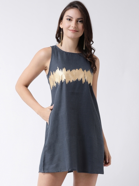 

pinwheel Women Grey & Gold-Toned Solid A-Line Dress