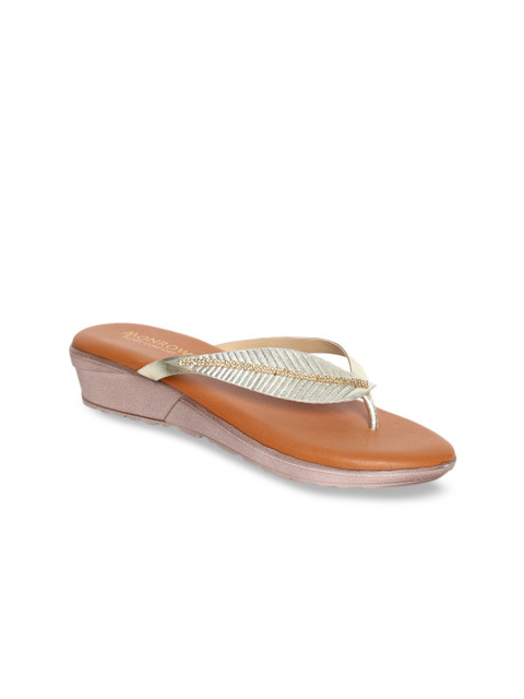 

Monrow Women Gold-Toned Solid Open Toe Flats