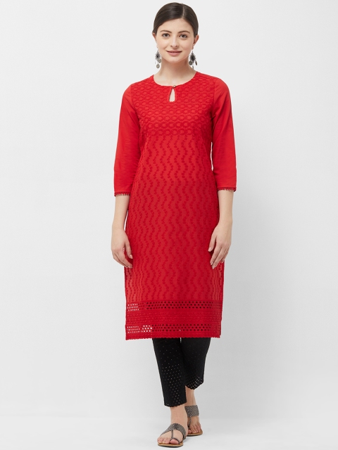 

Naari Women Red Floral Embroidered Straight Kurta