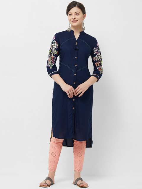 

Naari Women Navy Blue Printed Straight Kurta