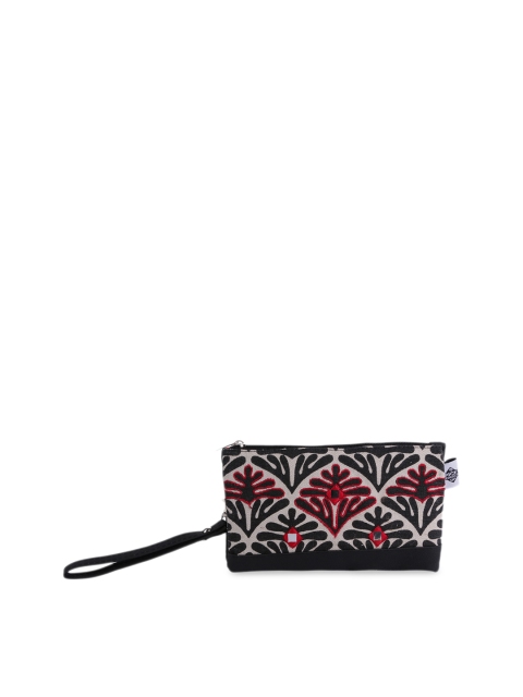 

Pick Pocket Black & Off-White Embroidered Clutch