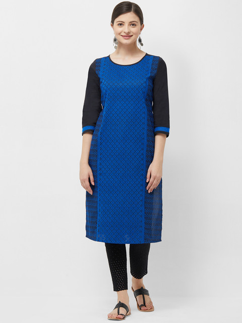 

Naari Women Black & Blue Colourblocked Straight Kurta