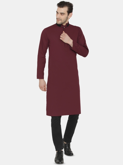 

Raas Men Burgundy Solid Straight Kurta