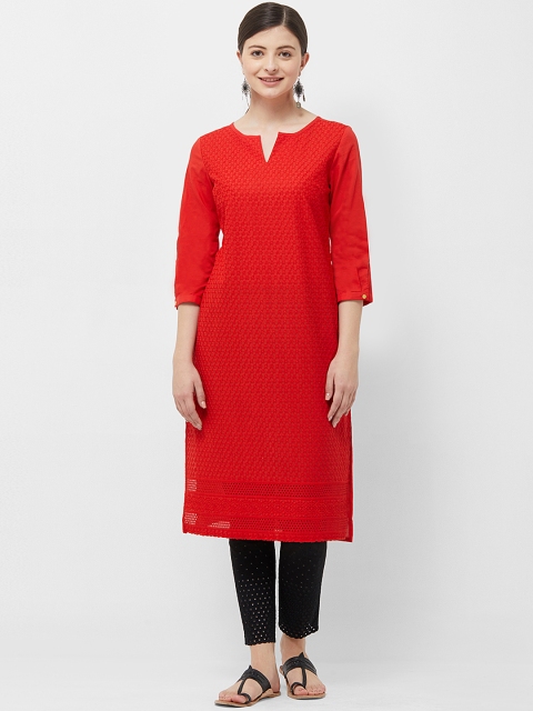 

Naari Women Red Embroidered Straight Kurta