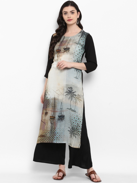 ZIYAA Women Grey & Black Printed Kurta with Palazzos