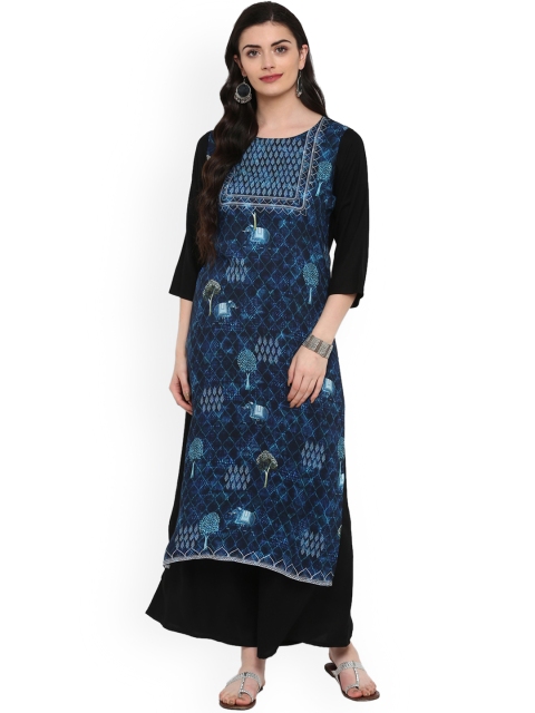 

ZIYAA Women Navy Blue Printed Kurta with Palazzos