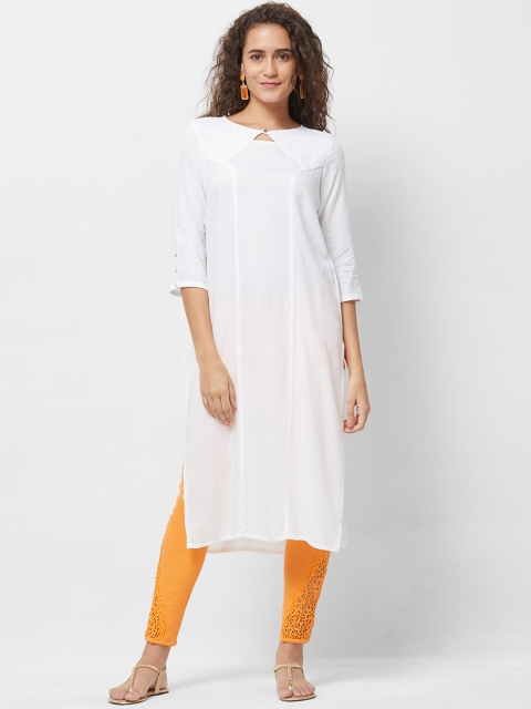 

Naari Women White Solid Straight Kurta