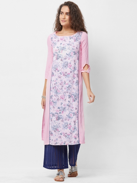 

Naari Women Pink Embroidered Straight Kurta
