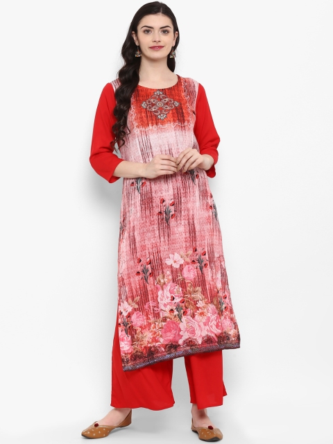

ZIYAA Women Red & Peach-Coloured Printed Kurta with Palazzos