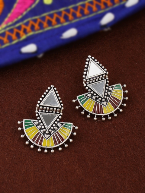 

Studio Voylla Silver-Plated & Yellow Enamelled Geometric Drop Earrings