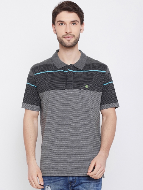 

Duke Men Grey Striped Polo Collar T-shirt