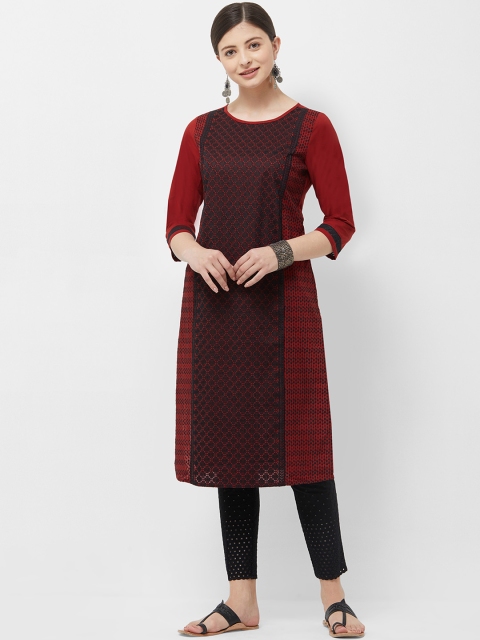 

Naari Women Maroon Embroidered Straight Kurta