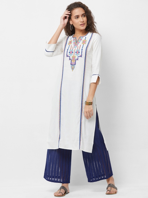 

Naari Women White Embroidered Straight Kurta