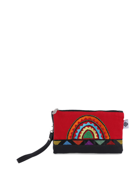 

Pick Pocket Black & Red Embroidered Embroidered Clutch