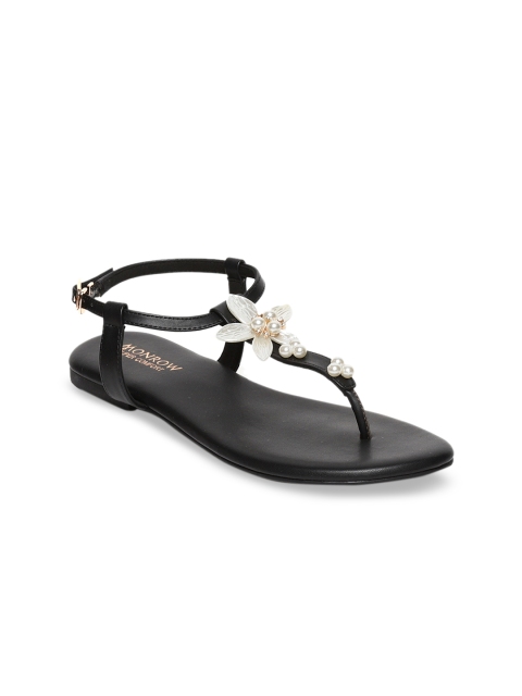 

Monrow Women Black Solid T-Strap Flats
