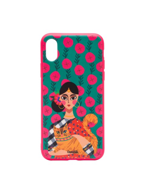 

Chumbak Unisex Teal Blue Cat Lady Printed iPhone X Case