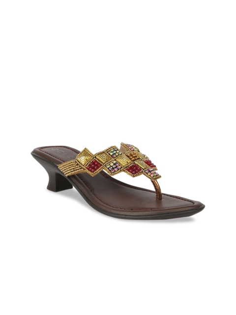 

SOLES Women Gold-Toned Textured Embellished Heels
