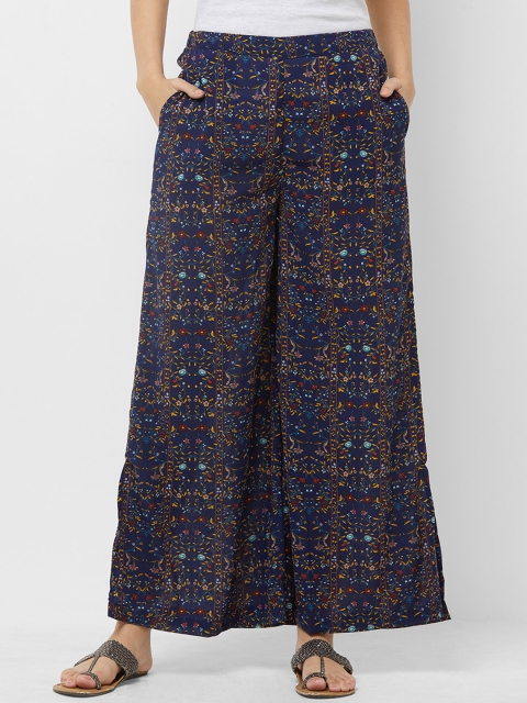 

Fusion Beats Women Navy Blue Printed Straight Palazzos