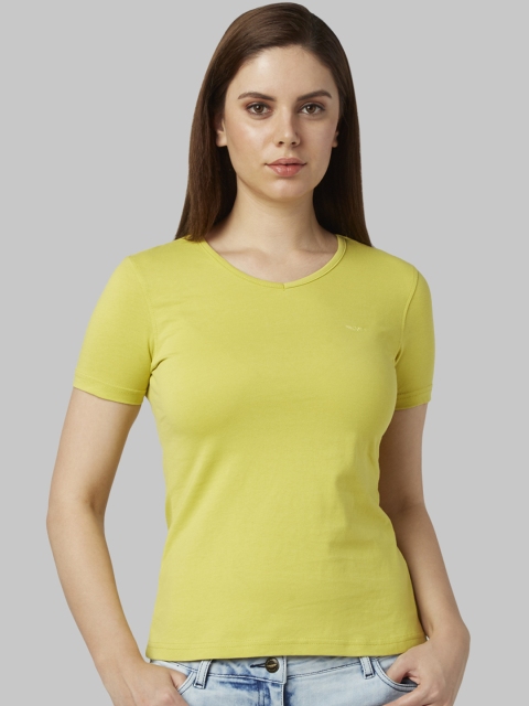 

Park Avenue Woman Lime Yellow Solid V-Neck T-shirt