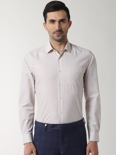 

Peter England Men Cream-Coloured Slim Fit Striped Formal Shirt
